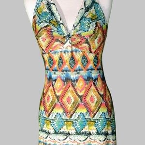 NWT Nana USA Boho Halter Dress | Multicolor Geometric Print | Size M | Summer